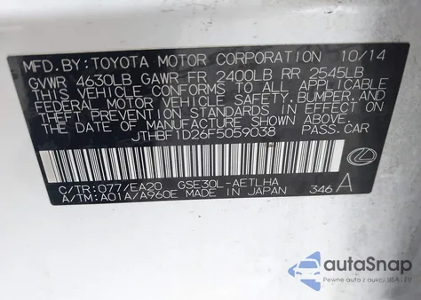 2015 Lexus Is 250 from USA, damaged, VIN JTHBF1D26F5059038